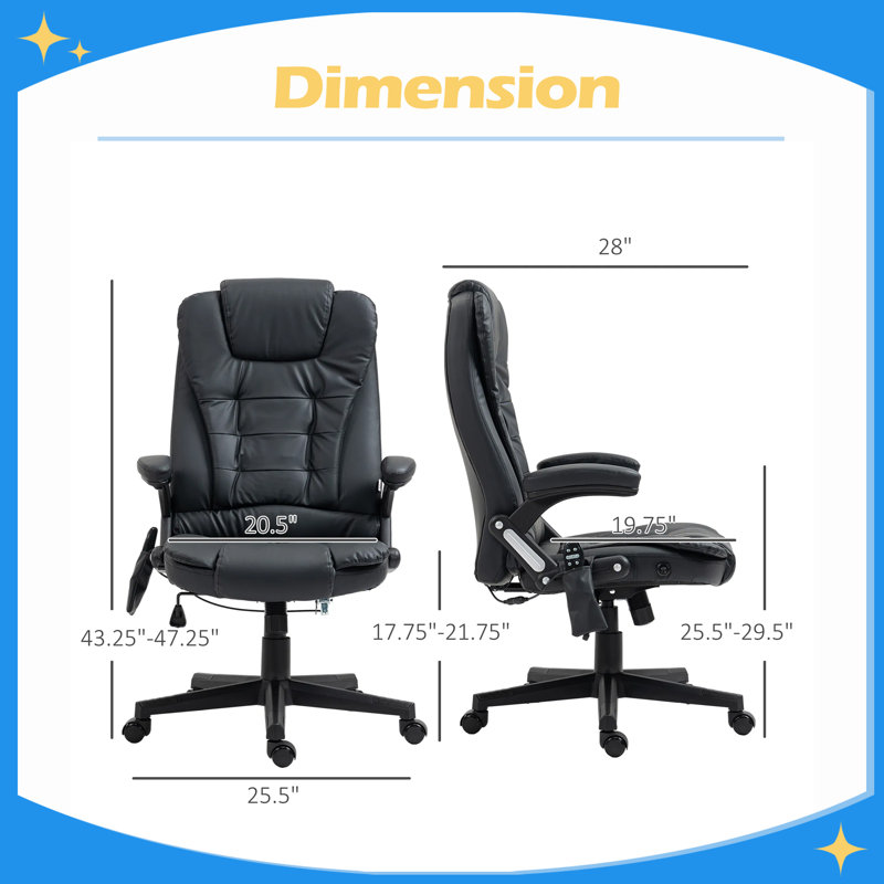 Heated Massage Reclining Office Chair 6 Vibration Points Desk Armrest Remote, Black