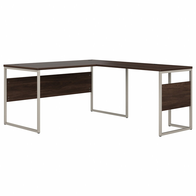 Ensemble de bureau d'ordinateur hybride en L en noyer noir réversible, Brun
