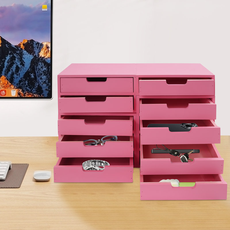 Ensemble de 4 armoires à tiroirs avec rangement en bois, Rose