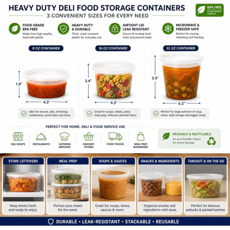 BPA-Free Deli Food Storage Containers with Lids, Microwave & Freezer Safe, 32 oz, 48 Count