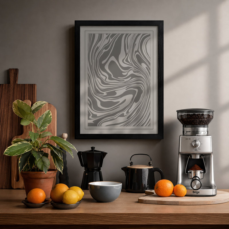 Flowing Lines Abstract - Framed Print, A3 - 42.0 x 29.7 cm, Black