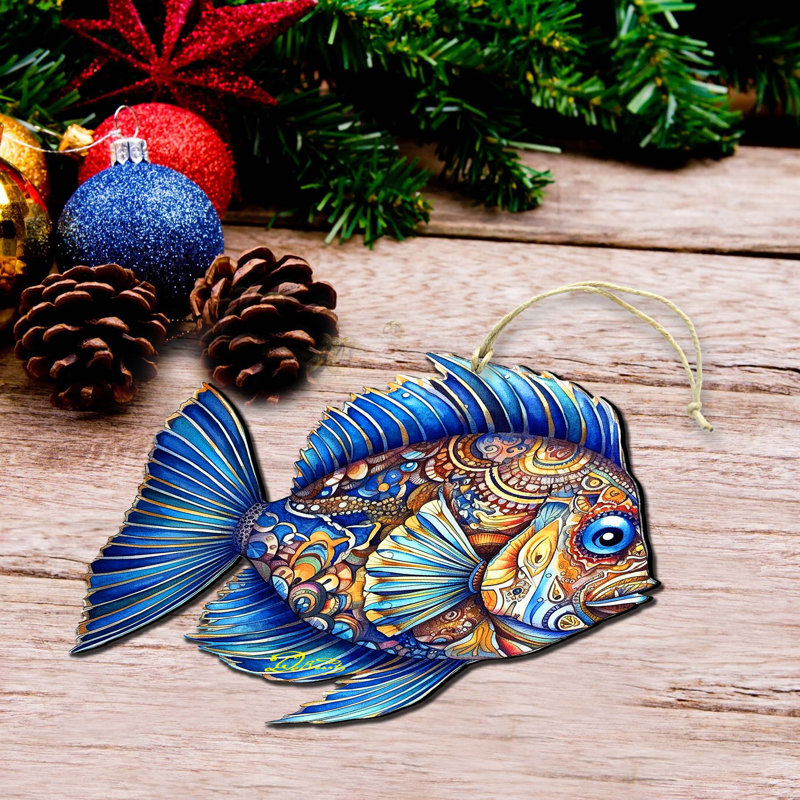Ornements en bois par D. Debrekht, Décorations côtières - Poisson de mer saphir