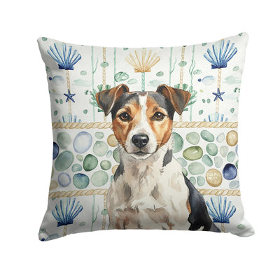 Tricolor Russell Terrier Coastal Sea Glass Throw Pillow