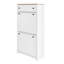 Organisateur de chaussures fonctionnel avec 2 tiroirs rabattables et tablettes réglables, plateau en grain de bois blanc pour une organisation efficace, panneaux de support pratiques, couloir à texture d'armoire-491490557