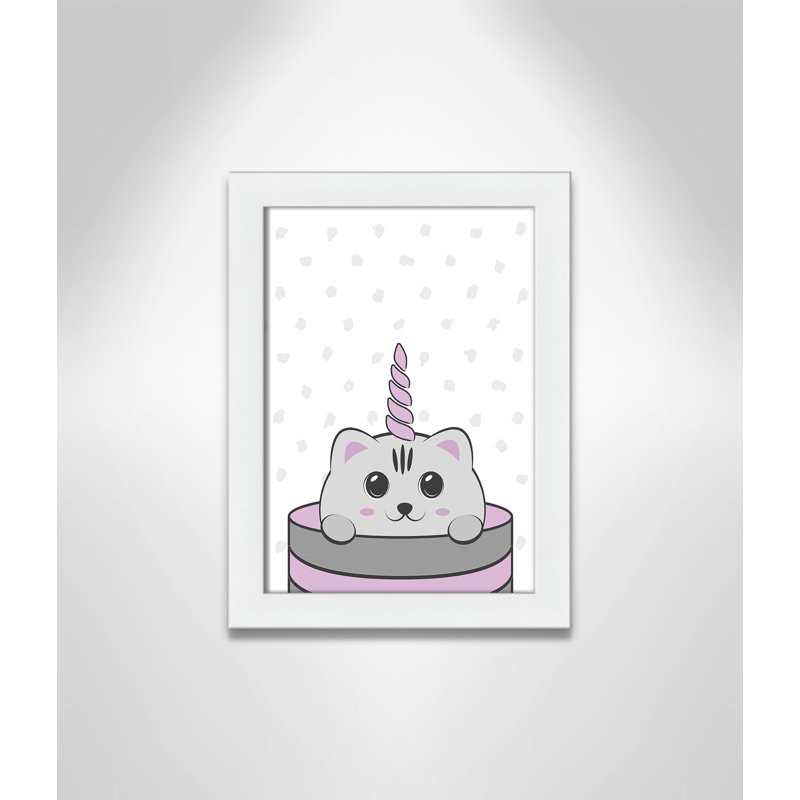 Caticorn I, art encadré, H 14 po x l 10 po x P 0,63 po, Cadre blanc