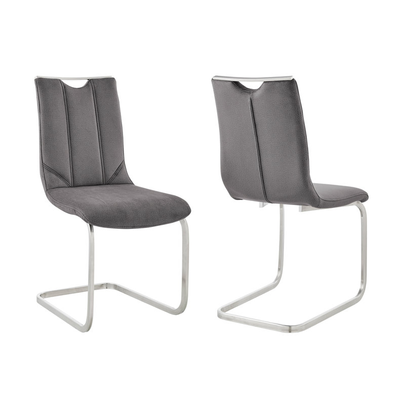 Chaise d'appoint de salle à manger en tissu gris et finition en acier inoxydable brossé - ensemble de 2