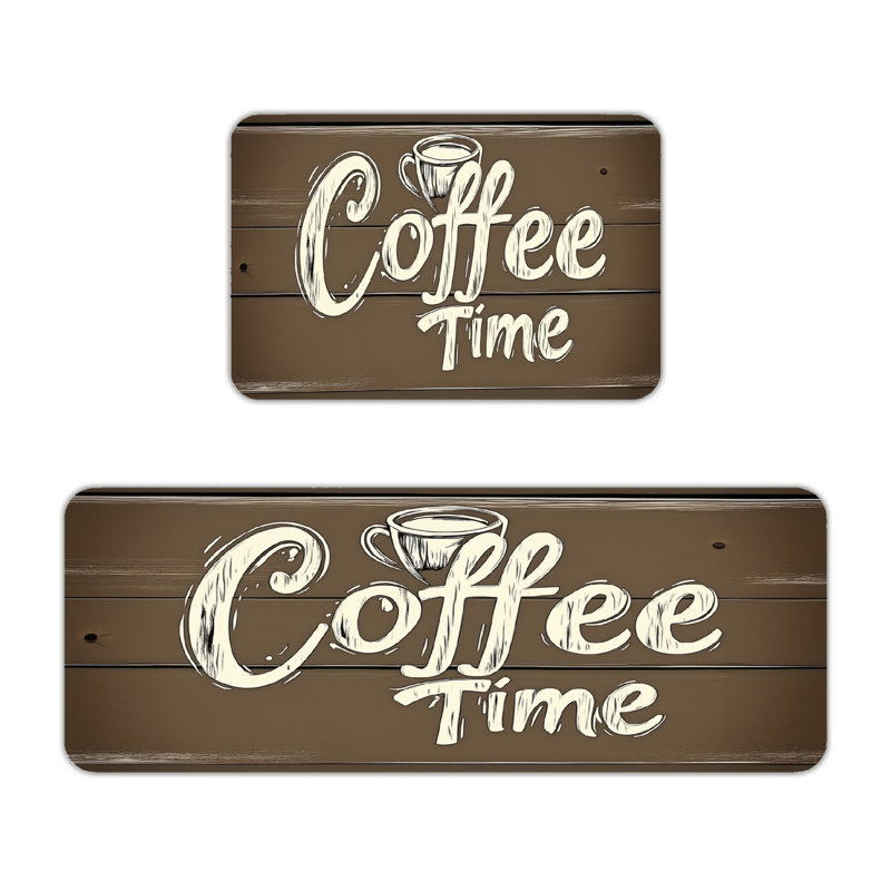 Tapis de cuisine en bois 2 pièces Coffee Time, coin cuisine