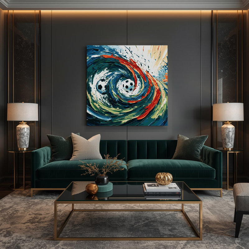 Art sportif sur toile bleue, 32" H x 32" W