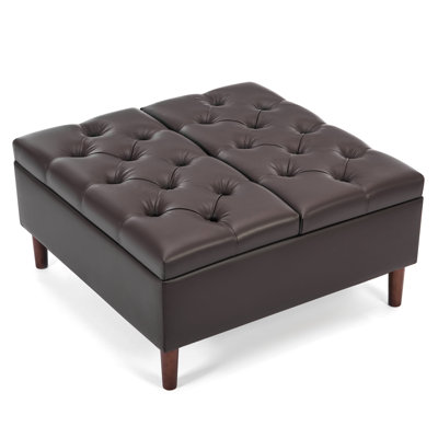 35" Square Upholstered Ottoman Coffee Table With Large Storage