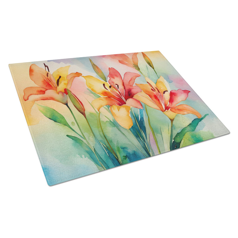Lys dans une grande planche à découper en verre aquarelle