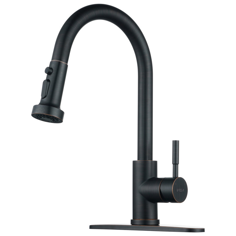 Robinet de cuisine rétractable à poignée simple avec jet avancé 3 modes, Bronze huilé