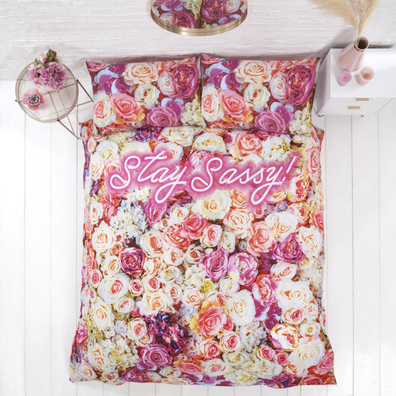 Cotton Blend Floral Duvet Cover with Pillowcases, Double Duvet Cover + 2 Standard Pillowcases