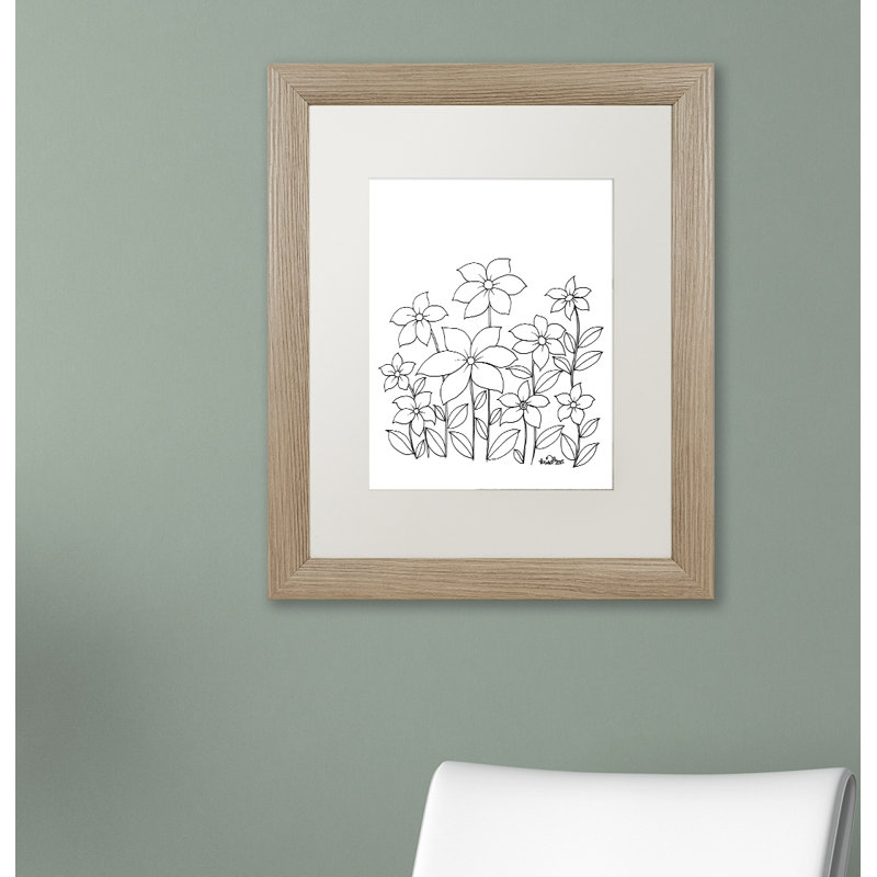 « simple fleur doodle », impression sur toile encadrée, H 14 po x l 11 po x P 0,5 po, Blanc, Toile avec cadre argenté