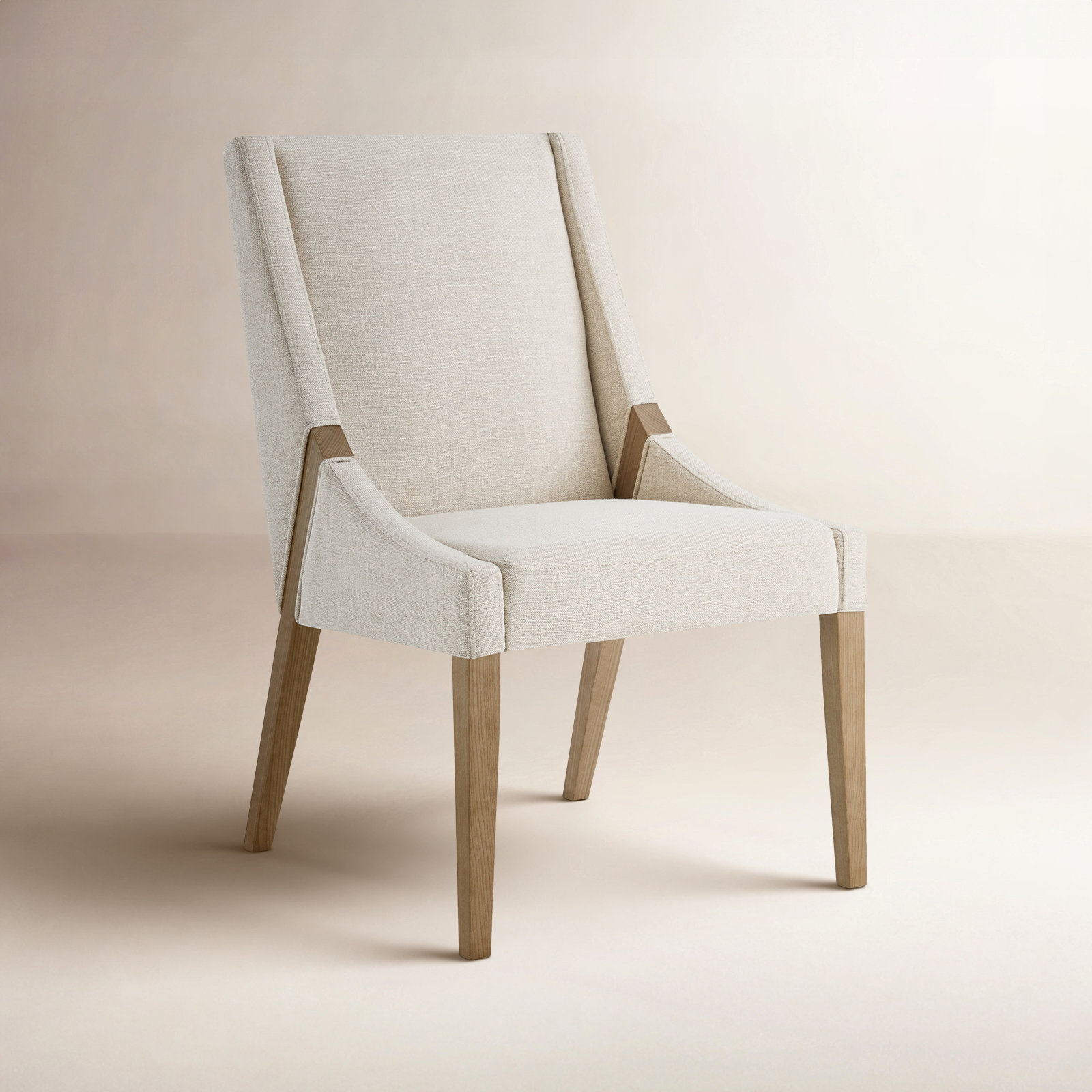 Annie Linen Dining Armchair, Natural Wood, Effie Linen Performance Linen