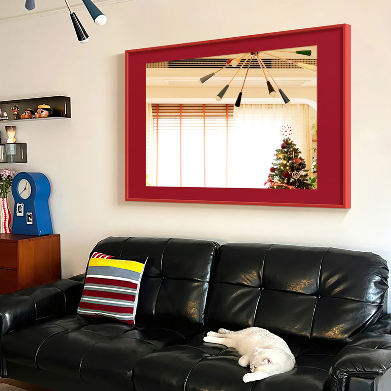 Miroir mural rectangulaire en métal, 19.69" H x 27.56" W, Red
