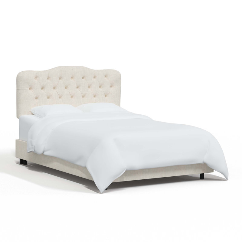 Lit tapissier capitonné Alencon, Lin classique talc, Double
