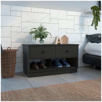 Banc de rangement Hamilton, deux tablettes ouvertes, deux tiroirs -