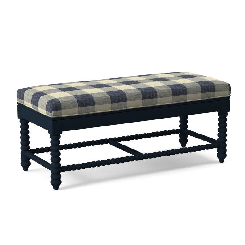 Lind Island Upholstered Bench, Sunbrella Beige Pinstripe; 6205-74, Navy Finish