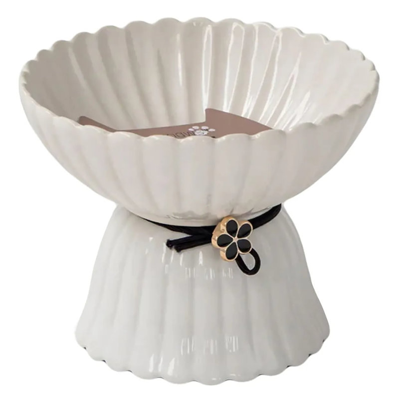 Dexypaws: bol en céramique surélevé pour chats - fleur blanche et noire - capacité de 8,45 oz, plat pour animaux de compagnie, va au lave-vaisselle, nourriture et eau, hauteur ergonomique