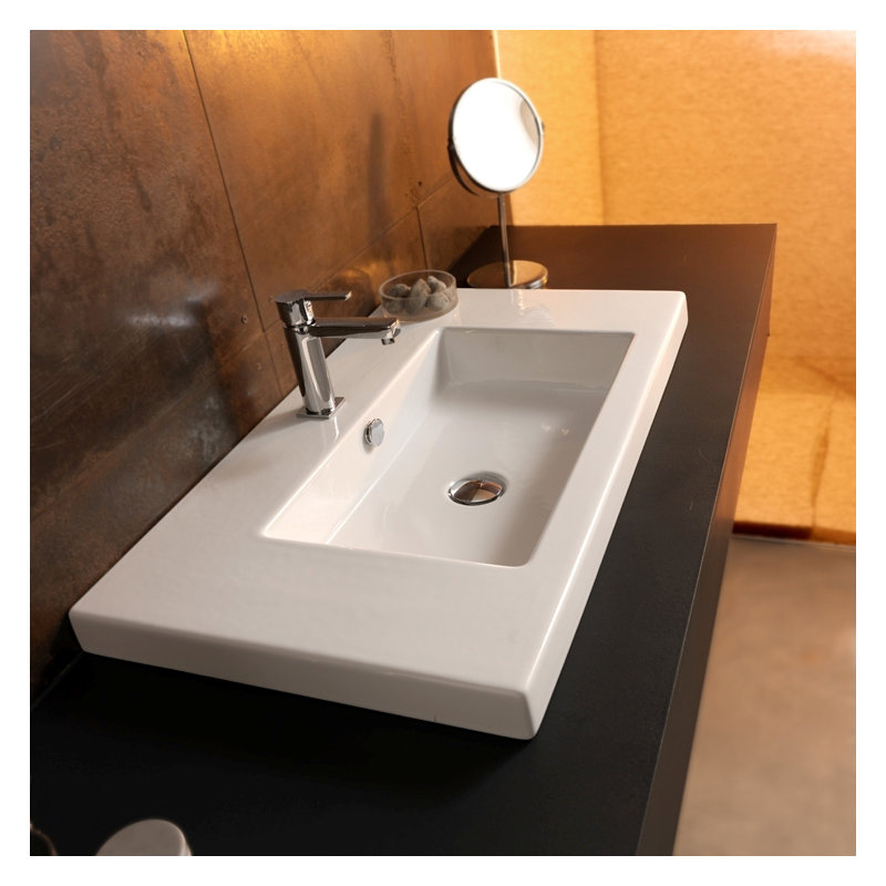 Brayden Studio® Hernandes Glossy White Vitreous China Rectangular Bathroom Sink with Overflow, Single Hole