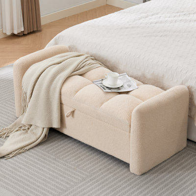 Teddy Storage Bench with Thick Cushions and Tufted Flip Top,with 2 Pillows