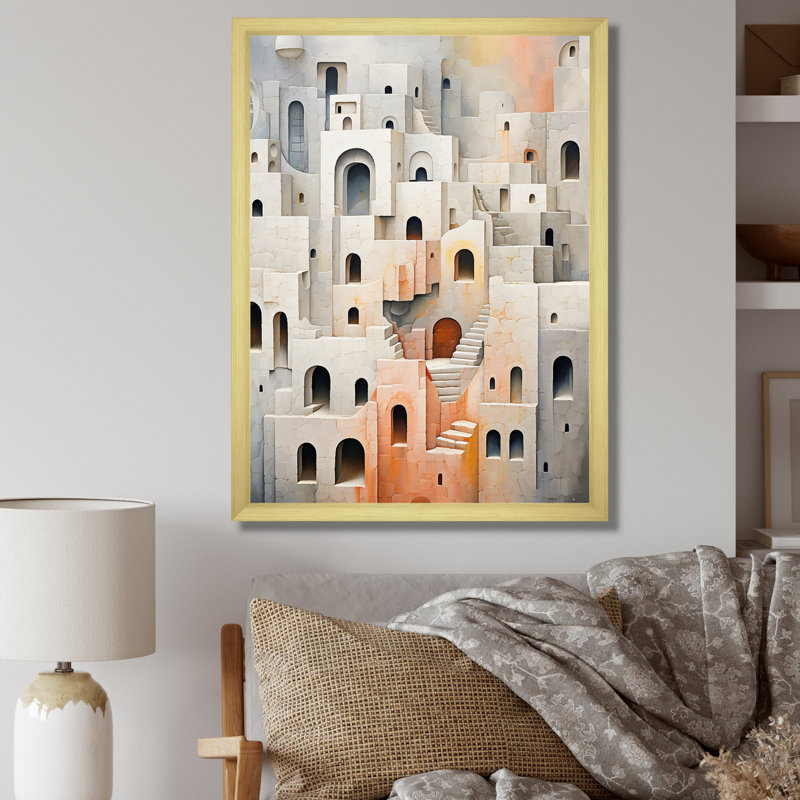 Minimalisme des forteresses I sur toile, Cadre doré simple, H 40 po x l 30 po x P 1,5 po