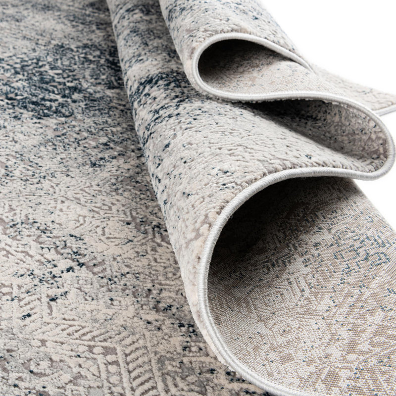Joao Blue/White Area Rug, Rectangle 5'3" x 8'