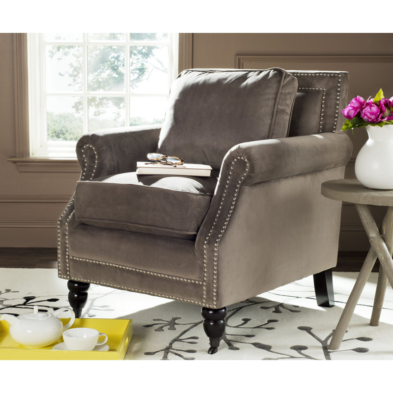 Upholstered Armchair, Mushroom Taupe Velvet, Silver