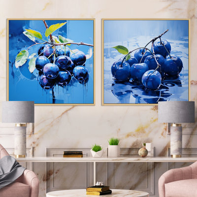 Bleu azur bleu azur abstrait - fruits carré collage ensemble de 2