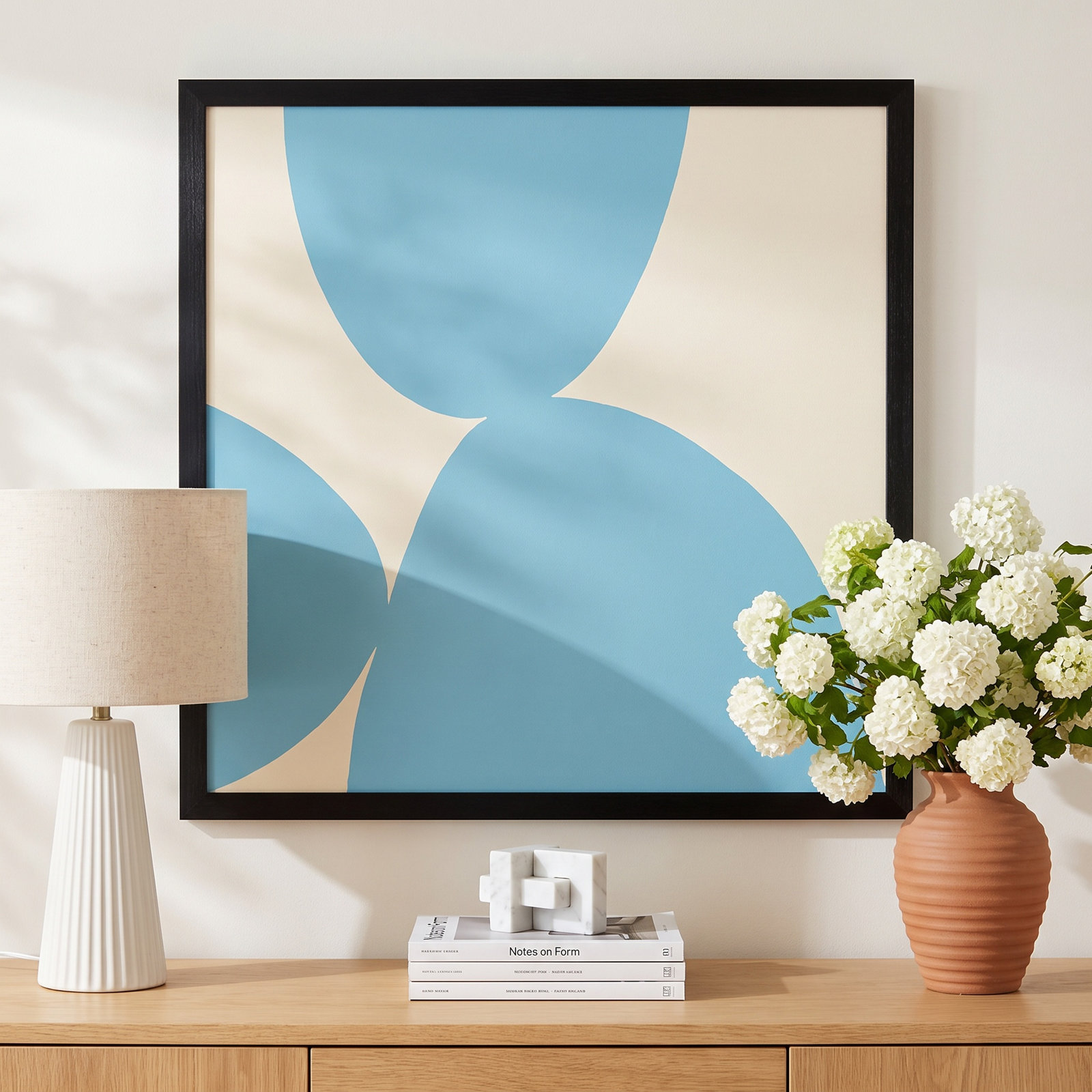 Black Ink "Blue Ink 1" Painting, 16" H x 16" W x 1.25" D, Black Framed