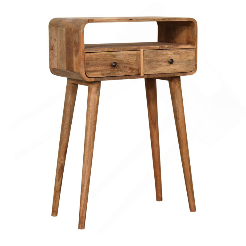 Mini console en bois massif courbé en chêne massif, 2 tiroirs, 1 fente ouverte