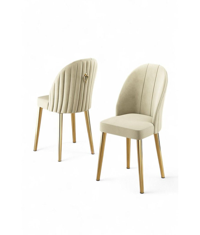 Ensemble de chaises élégantes 4 pièces, crème et or, 17,7 po x 35,8 po x 16,5 po | Structure 100% métal, tissu Babyface, dossier en mousse à 22 bandes et siège en mousse à 28 bandes | Design moderne et glamour pour la salle à manger et le salon, confort élégant
