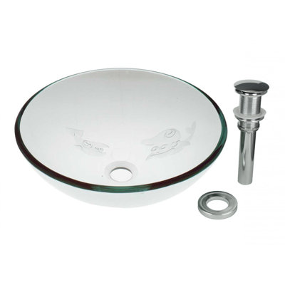 The Renovators Supply Inc. 16.5'' White/Black Glass Circular Bathroom Sink