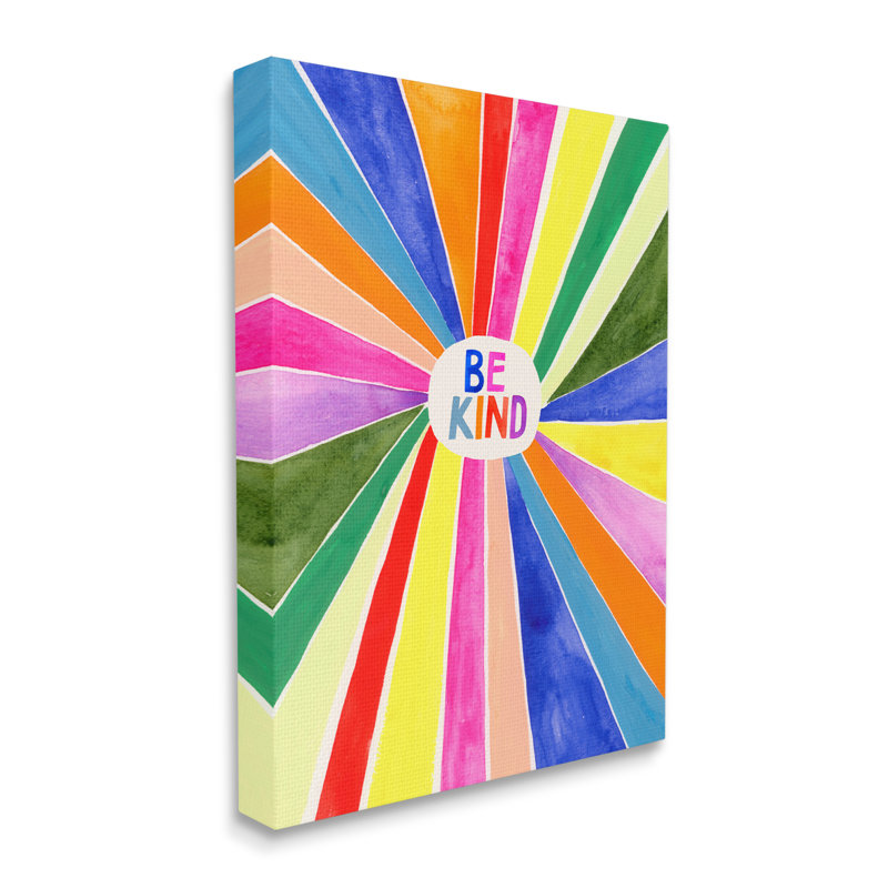 «Be Kind Expression Rainbow Stripe Burst» par Victoria Barnes - reproduction d'art, Toile tendue