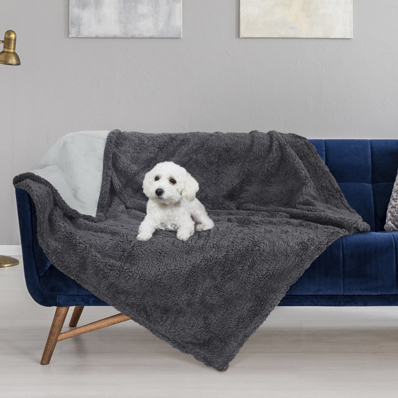 Light Gray and Dark Gray Reversible Fleece Sherpa Throw Blanket for Pets and Babies