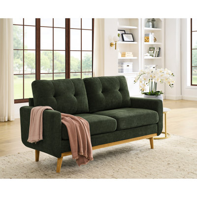 67,7 po de largeur, revêtu de style Mid-Century, avec pieds en bois de couleur naturelle, style contemporain, tissu uni