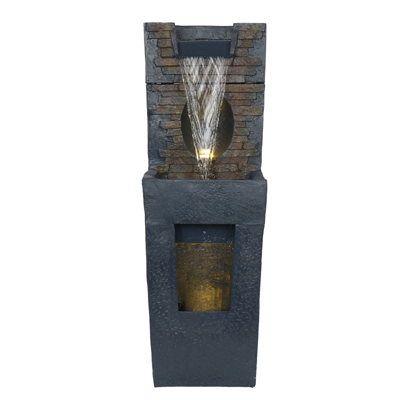 Stone Wall Cascading Fountain with LED Lights
