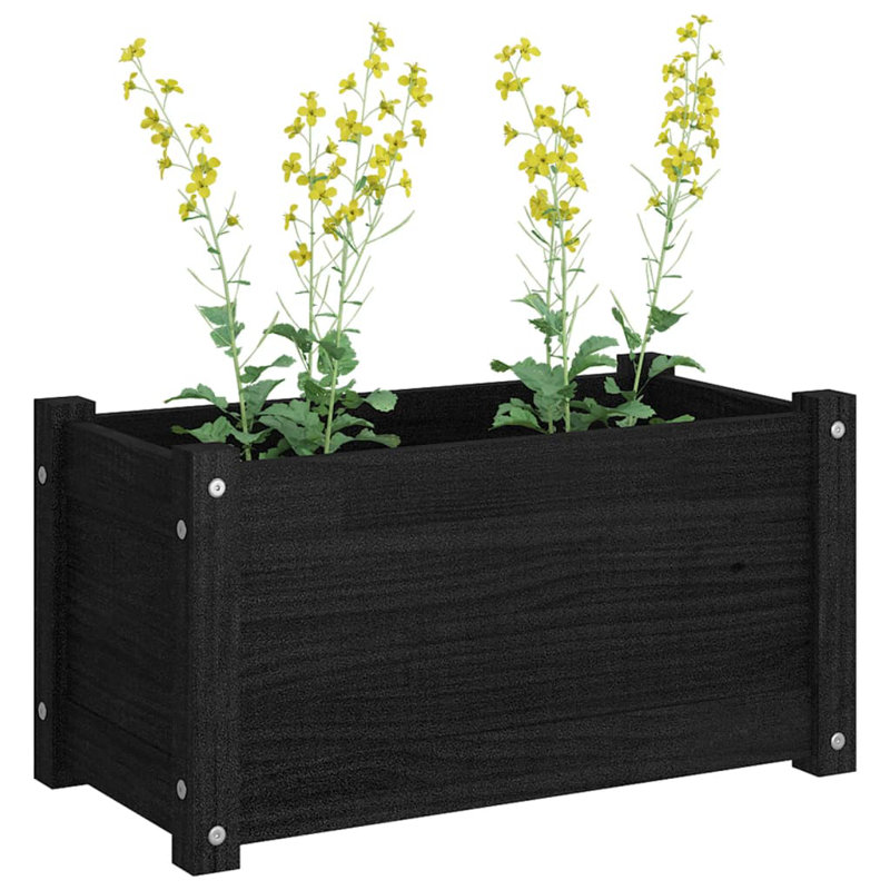 Lisbon Wood Pot Planter, Black, 12.2" H x 23.6" W x 12.2" D
