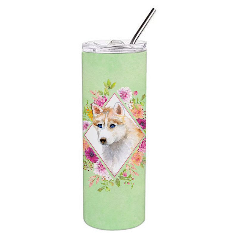 E23BF9F8391D466E9CA4F8DFEBD9A7DB de verre 20 oz à double paroi en acier inoxydable chiot, Red Siberian Husky, Vert