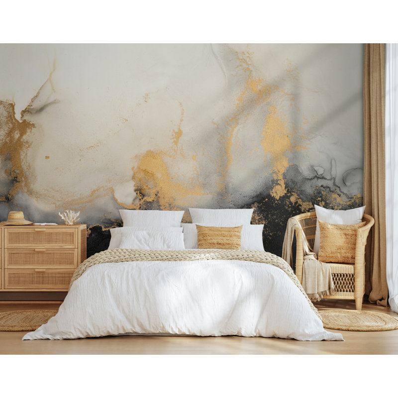 Abstract Black Gold Marble Effect Wallpaper, 75" L  x 112" W