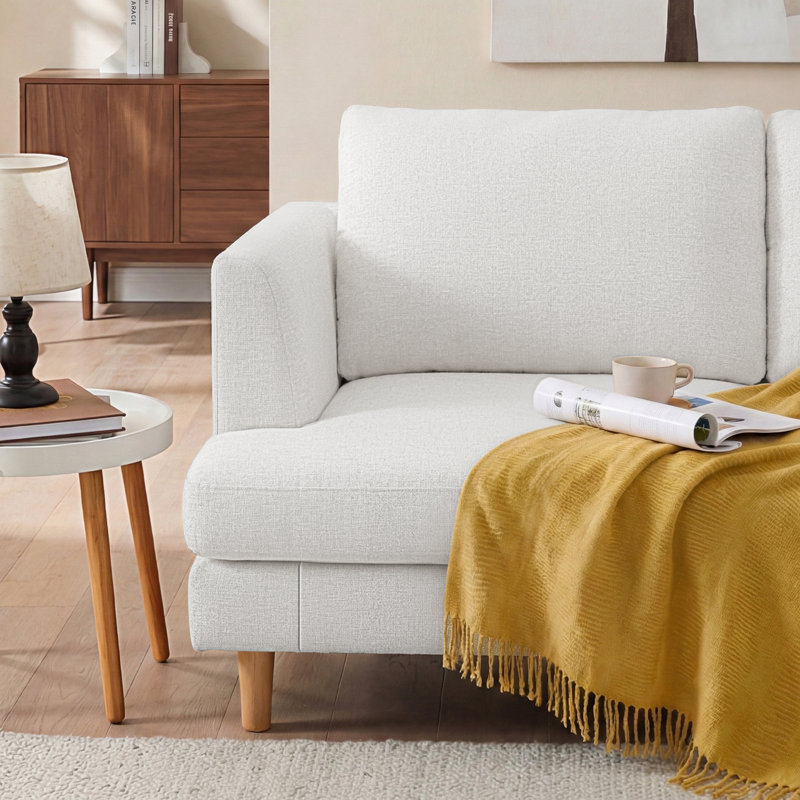 56"W Linen Modern Upholstered Loveseat Sofa, White