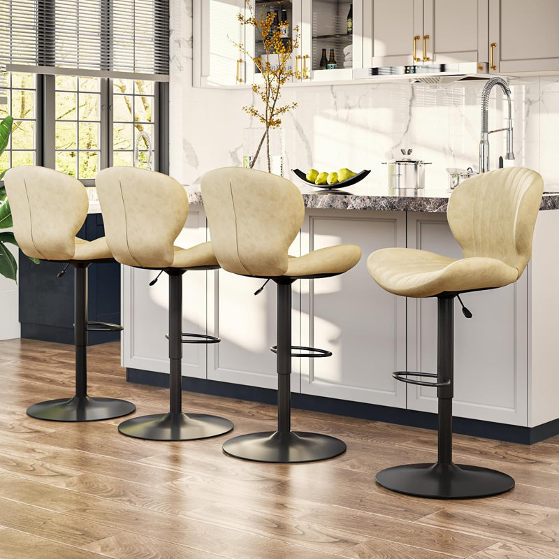Ensemble de 4 tabourets de bar modernes réglables, tabourets de comptoir pivotants rembourrés en similicuir, tabourets de bar à hauteur de comptoir avec grande base, assemblage facile en 5 minutes pour l'îlot de cuisine