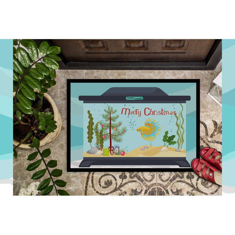Tapis d'entrée antidérapant Insta, Poisson combattant à queue de couronne, 18" W x 27" L