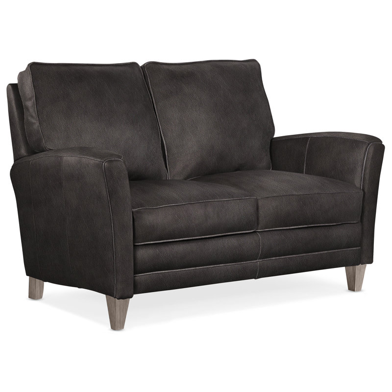 Zion Loveseat, Stone, Aline Light Gray Stonewash Genuine Leather