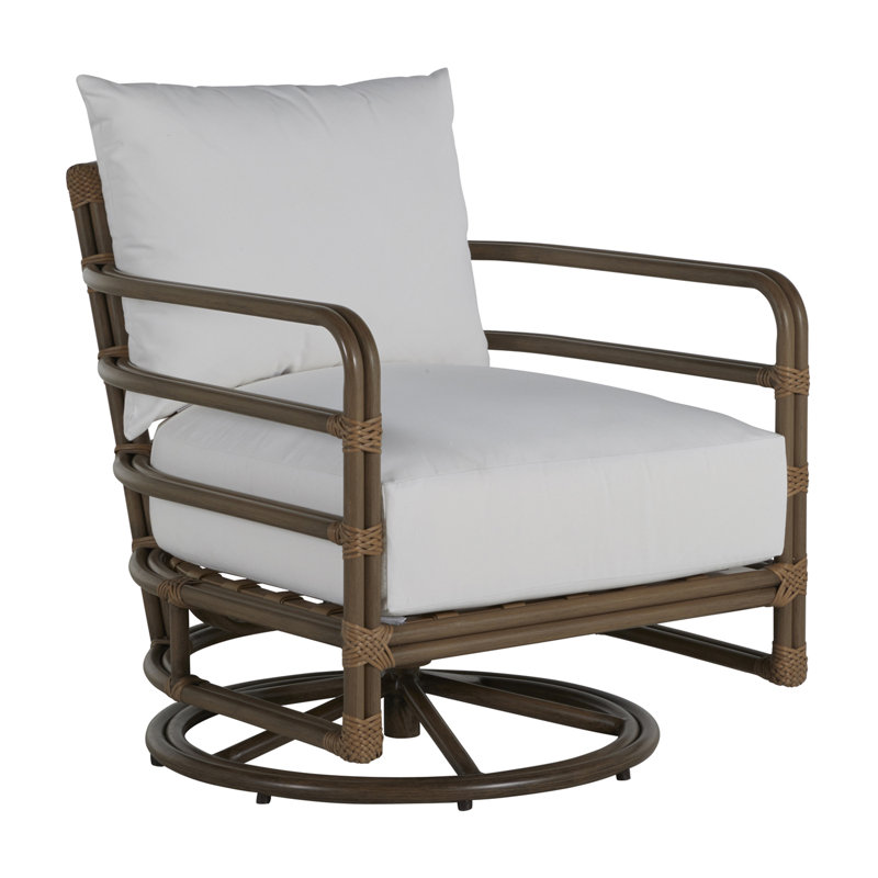 Malibu Swivel Patio Chair with Cushions, No Welt, Linen Chambray