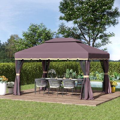 Patio Gazebo, Outdoor Gazebo Canopy Shelter With Netting And Curtains, Aluminum Frame For Garden, Lawn, Backyard And Deck