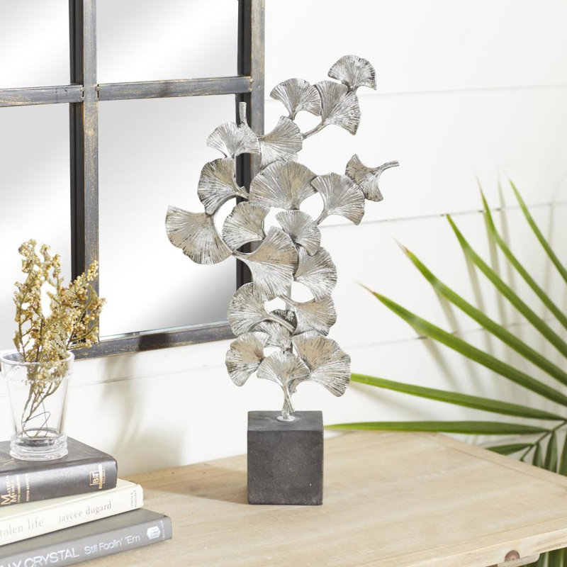 Fansler Handmade Polystone Sculpture with Dark Gray Block Base, Silver, 19.25" H x 9.75" W x 3.45" D