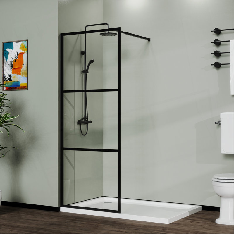 34" Shower Screen Door Walk-In Wet-Room, Black, 3-Panel Style