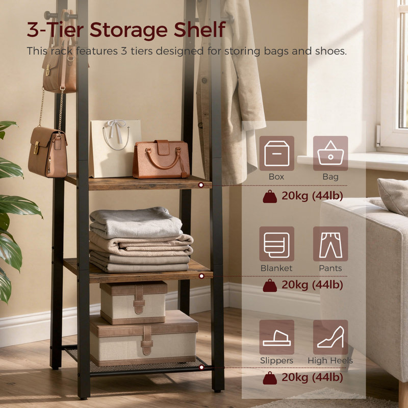 Freestanding 8 - Hook Coat Rack with Storage Shelves
