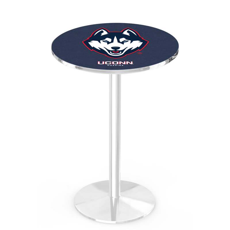 Round Metal Base Dining Table, Chrome, University of Connecticut